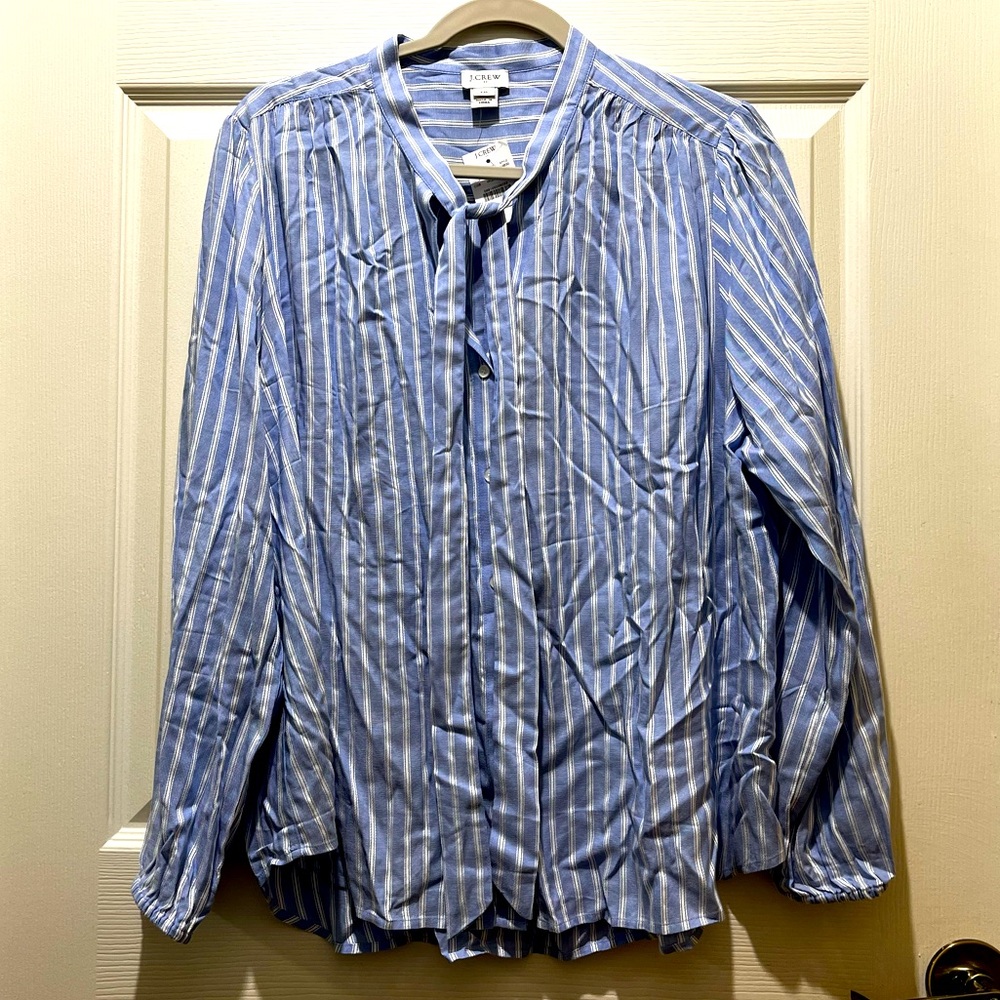 Long sleeve blue pinstripe dress shirt